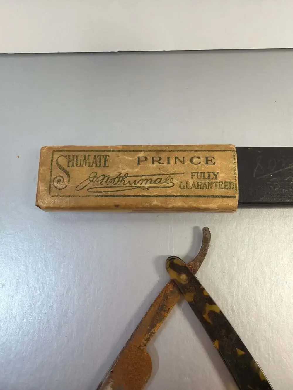 Vintage Shumate Prince Straight Razor with Tortoiseshell Handle and Original Box